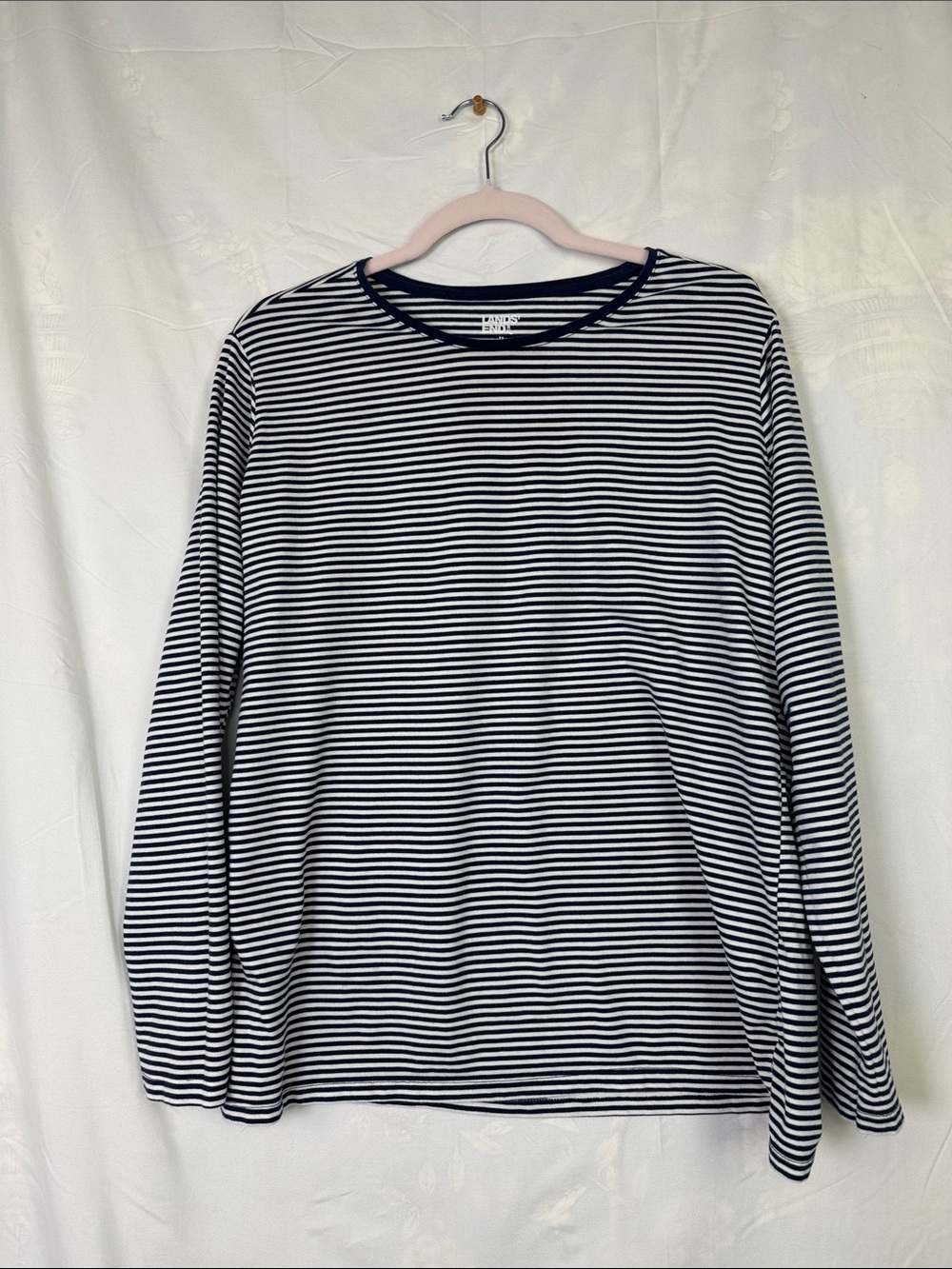 Lands' End Navy and White Striped Long-Sleeve Tee